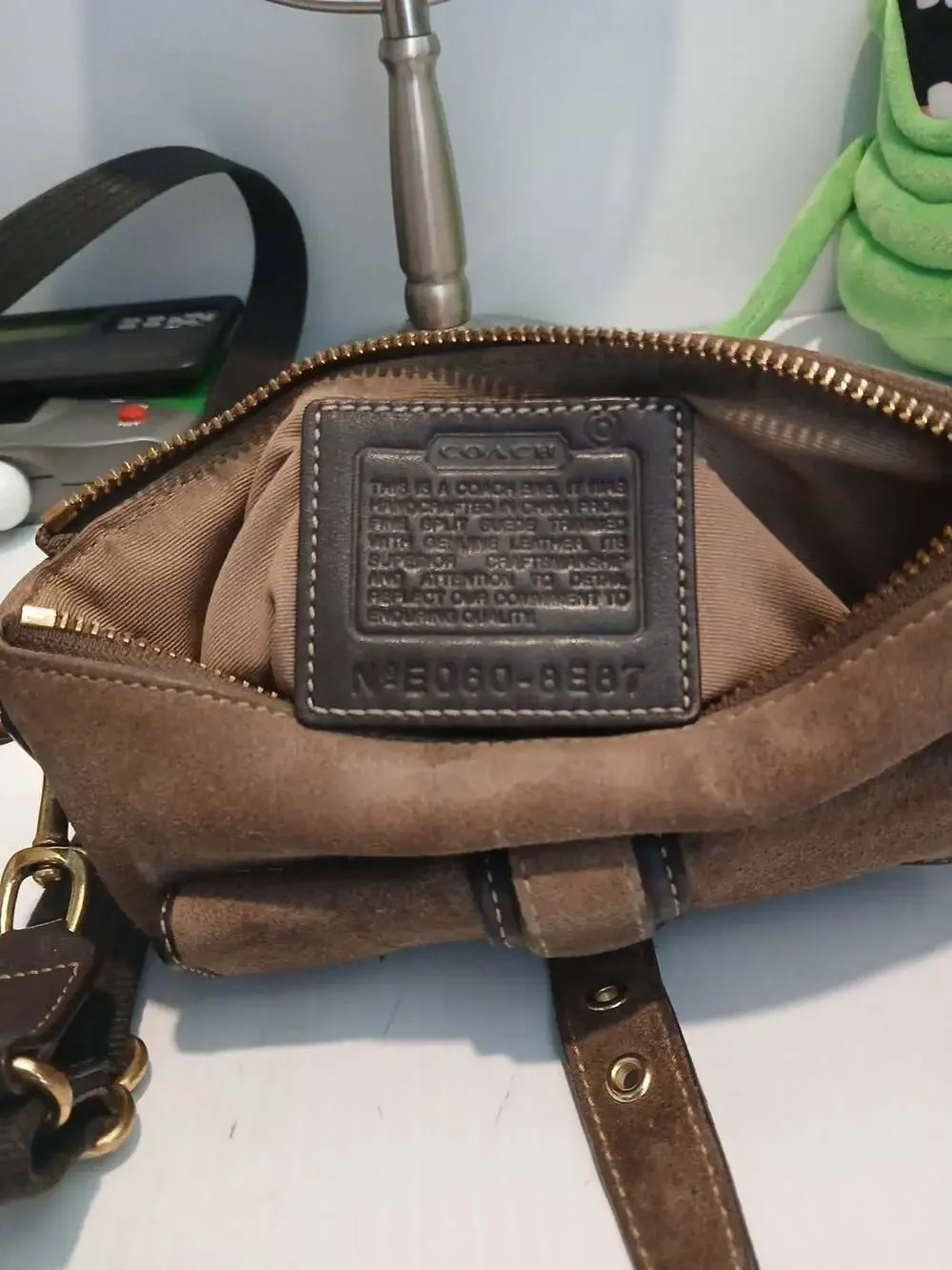 Coach Suede Crossbody Bag Brown Leather Trim
